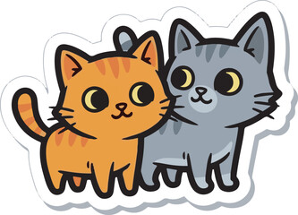 Obraz premium Two cartoon cats are standing next to each other on a white background with gray shadows