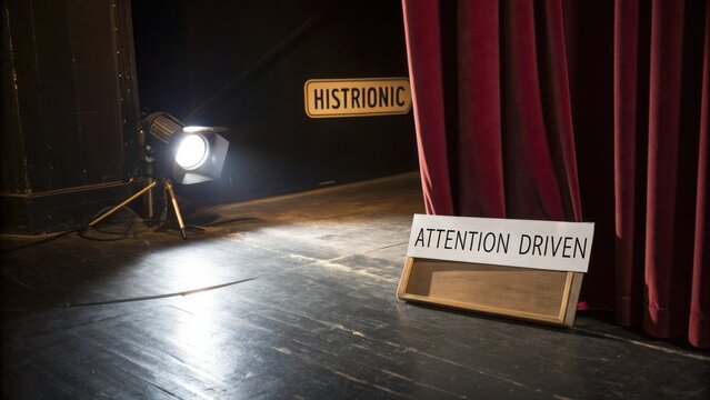 Stage Spotlight and Attention Signs with Curtain
