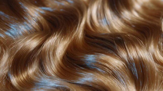 98Close-up of shiny, silky hair in soft waves, light bouncing off every strand to highlight smoothness and luxurious texture, perfect beauty editorial style