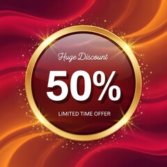 Striking vector graphic advertising a huge fifty percent sale promotion with a limited time offer badge