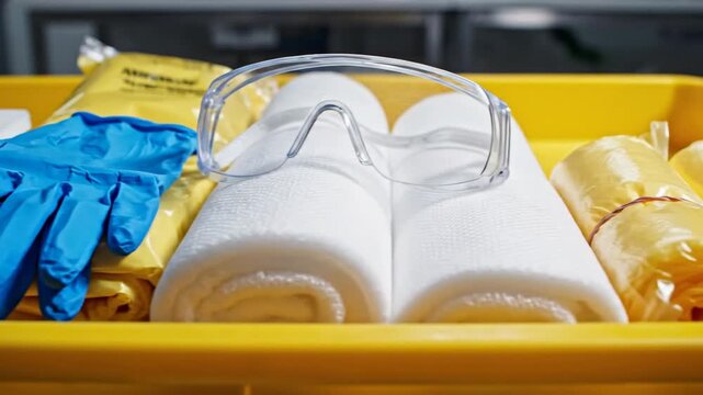 Spill kit contents arranged for safety and preparedness