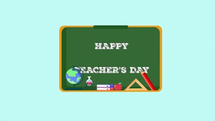 Animated video of goal happy teachers day with a green chalkboard background. Teacher day concept. Full length animation illustration. High quality 4k footage - Powered by Adobe