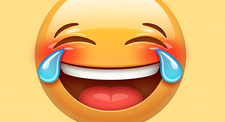 A vibrant digital illustration of an emoji face with tears of joy, conveying overwhelming happiness and infectious laughter