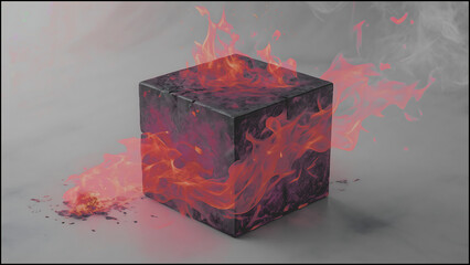 A warm fire with burning in black colour  cube and red flames glowing.