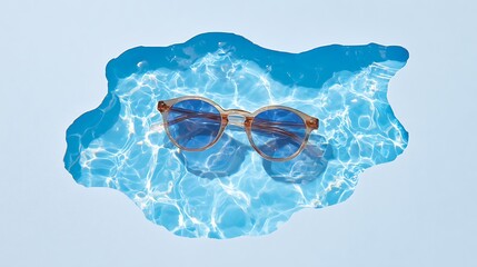 Top down photo of sunglasses in water on the beach 