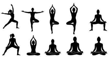 Fototapeta premium Diverse Women Practicing Yoga Poses and Meditation, Isolated White Background