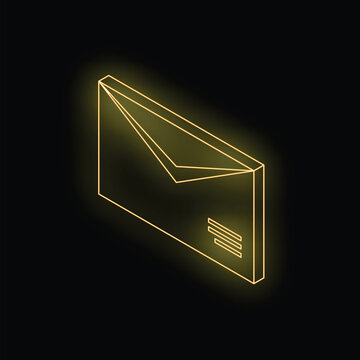 Glowing neon yellow email envelope shining on a dark background