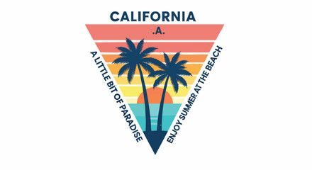 California Palm Tree Sunset Beach Vibes Graphic T-Shirt Design.