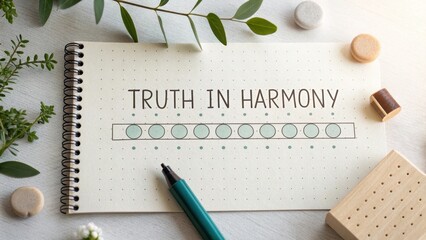 Hand drawn label that says Truth In Harmony with dots