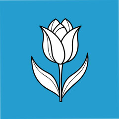 Fototapeta premium Vector line artwork of a tulip flower on blue.