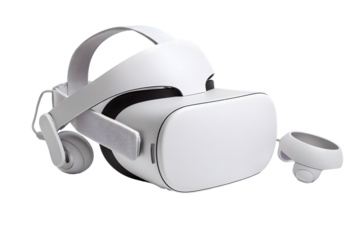Modern Virtual Reality Headset and Controller on White Background