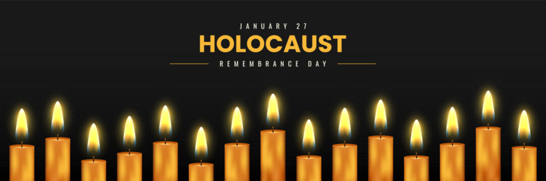 International Holocaust Remembrance Day banner template. Realistic candles on design January 27. Vector illustration