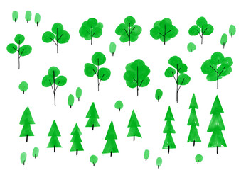 Hand drawn watercolor green tree illustration set　手書きの木と森のイラストセット