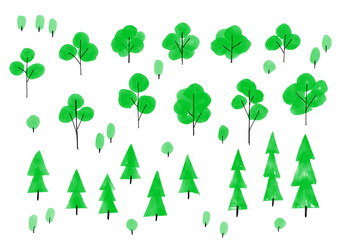 Hand drawn watercolor green tree illustration set　手書きの木と森のイラストセット
