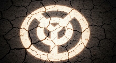 Glowing symbol on cracked earth, creating a contrast of light and texture