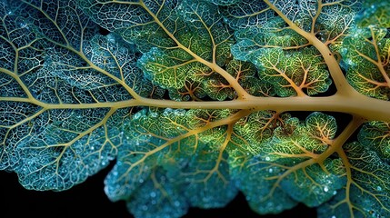 Intricate macro of skeletal leaf structure, showcasing detail and color