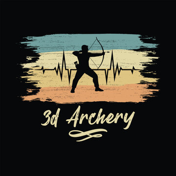 3D Archery Retro Heartbeat Vintage T Shirt Design | Bow Hunter Typography Vector