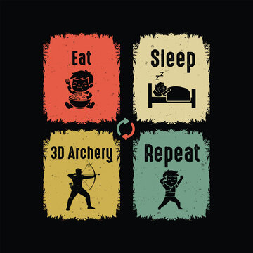 Eat Sleep 3D Archery Repeat Vintage T Shirt Design | Archer Hobby Vector