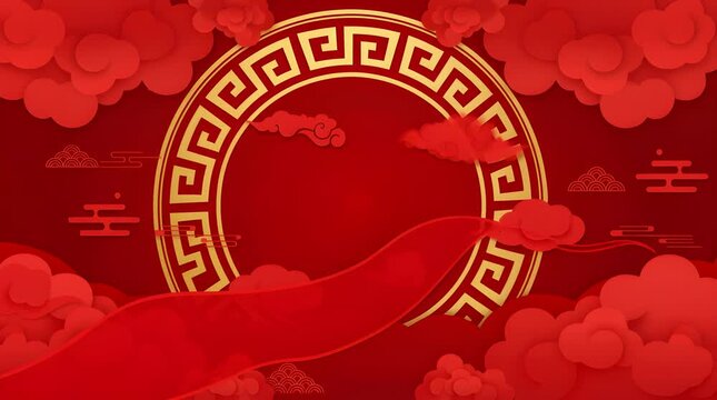 Rotating Chinese circle ornament with clouds, concept for copyspace chinese new year, title, invitation