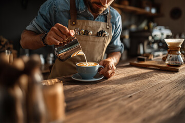 man holding a cup in caffe