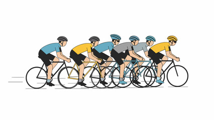Obraz premium Side View of Cyclists Team Training Together in Line