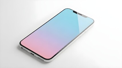 White Smartphone Mockup with Gradient Pink Blue Screen isolated PNG with Transparent Background