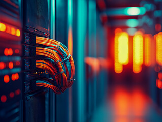 Network cables connected to servers in a data center.