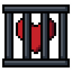 Pixel Heart Behind Prison Bars Symbolizing Emotional Confinement