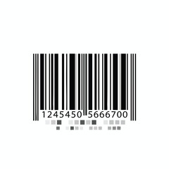 A vertical barcode with black and white bars and number below