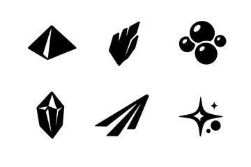 Prism and Light Vectors. Solid vector icons of abstract clarity shapes: prism, glass shard, bubble cluster, crystal facet, light