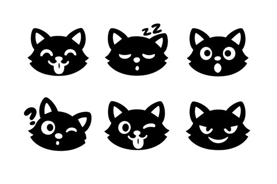 Animated Pet Expressions. Solid vector icons of animated pet expressions: happy, sleepy, surprised, curious, playful, mischievous