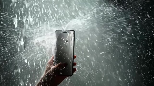 Medium shot showcasing a specialist spraying hydrophobic nanocoating on a smartphone screen to repel water droplets and prevent smudging.