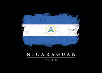 Grunge Style Nicaraguan Flag with Blue And White Colors and National Coat of Arms on Black Background for National Identity and Patriotic Design