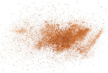 Pile cinnamon minced and planed flying, grated isolated on white background, clipping path