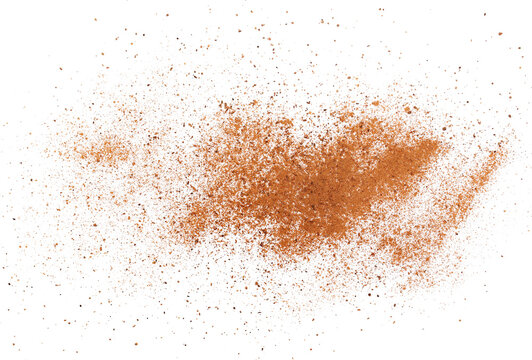 Pile cinnamon minced and planed flying, grated isolated on white background, clipping path
