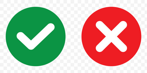 Sharp green checkmark and red cross on isolated white background vector symbol for right and wrong choices. Modern flat design, Checkmark icon set. Checkmark right symbol tick sign © Top