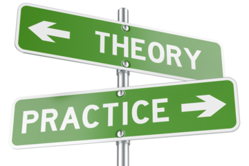 Theory or Practice, concept. Opposite traffic sign, transparent background