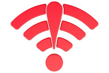 Red Wi-Fi symbol with exclamation mark in the center, transparent background