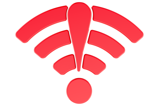 Red Wi-Fi symbol with exclamation mark in the center, transparent background - Powered by Adobe
