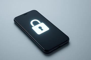 Glowing digital padlock icon on smartphone screen representing mobile phone security and privacy.