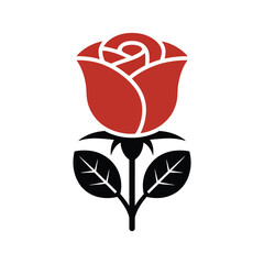 Obraz premium red rose flower black stem leaves silhouette floral nature romantic love beauty decoration element isolated on transparent background vector