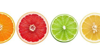  collection of fresh citrus fruit slices including orange, grapefruit, lime, and lemon