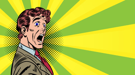 Surprised man in a comic retro pop art style