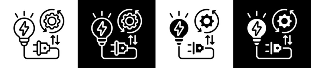 Electricity Operation Icon Set In Black And White Filled Style Collection