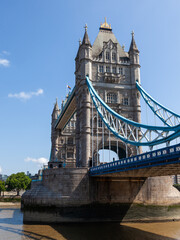 Iconic Tower Bridge over the River Thames in London, UK, on a clear day.