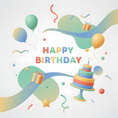 Fototapeta premium Vibrant Happy Birthday Celebration with Colorful Balloons, Cake, and Gifts on a Festive Abstract Background, Perfect for Parties and Events
