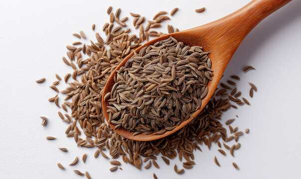 Cumin Seeds on Wooden Spoon | Jeera Spice Background Macro