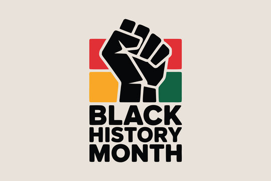 A raised fist in black symbolizes solidarity with the text black history month in bold letters