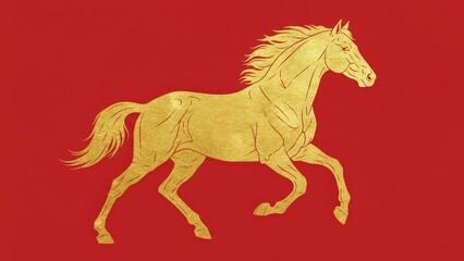 Golden Horse Silhouette on Red Background for Vibrant and Dynamic Animal Illustrations