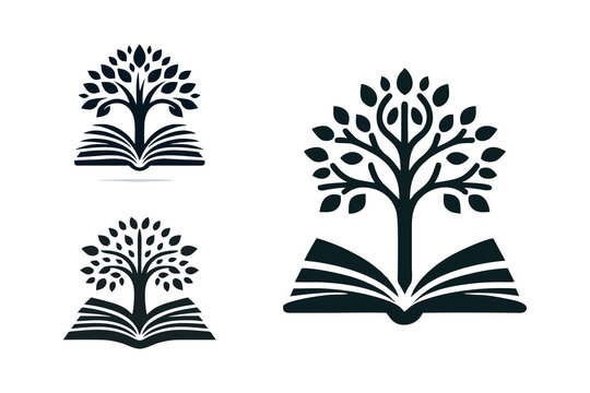 The shillouet book and tree logo vector image is suitable for use in book company logo designs, printing, libraries, reading rooms, cafes, printing, book publishers, book distributors.